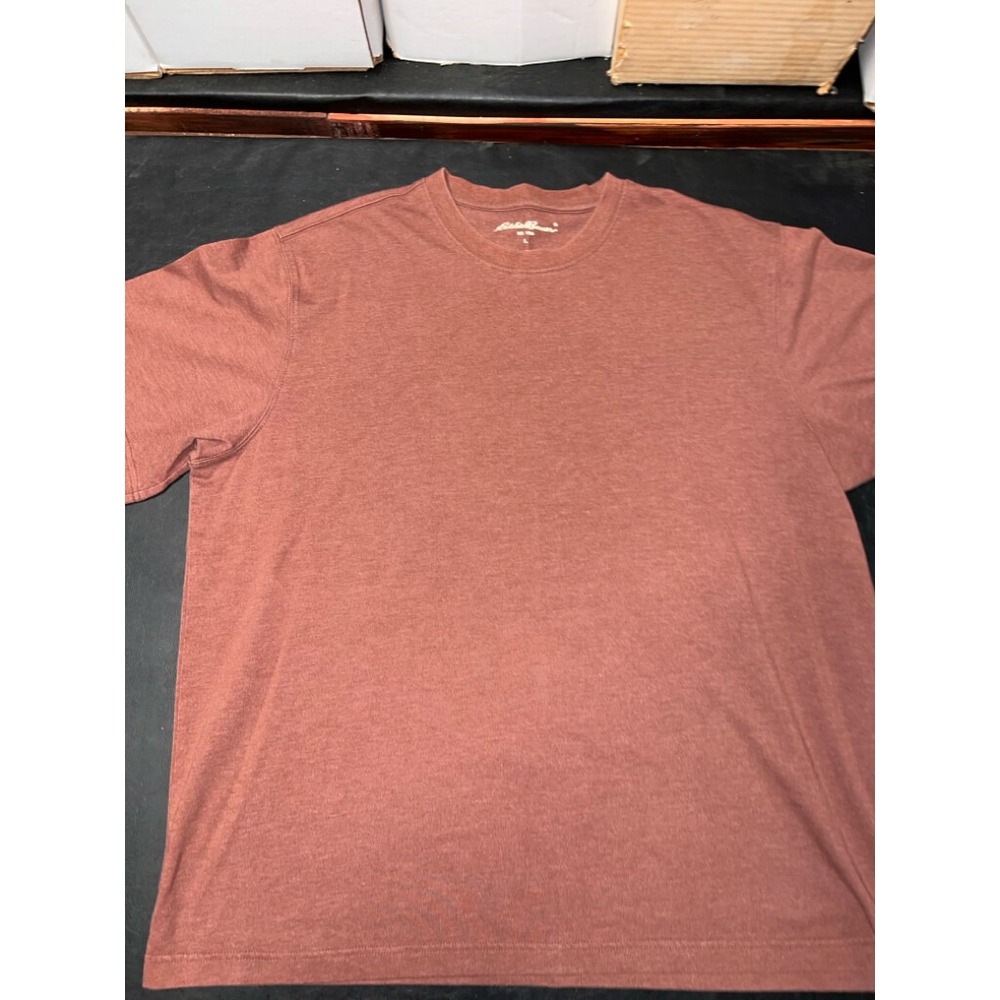 Eddie Bauer Men Large Solid Copper Orange Short Sleeve‎ Cotton Blend T-Shirt
